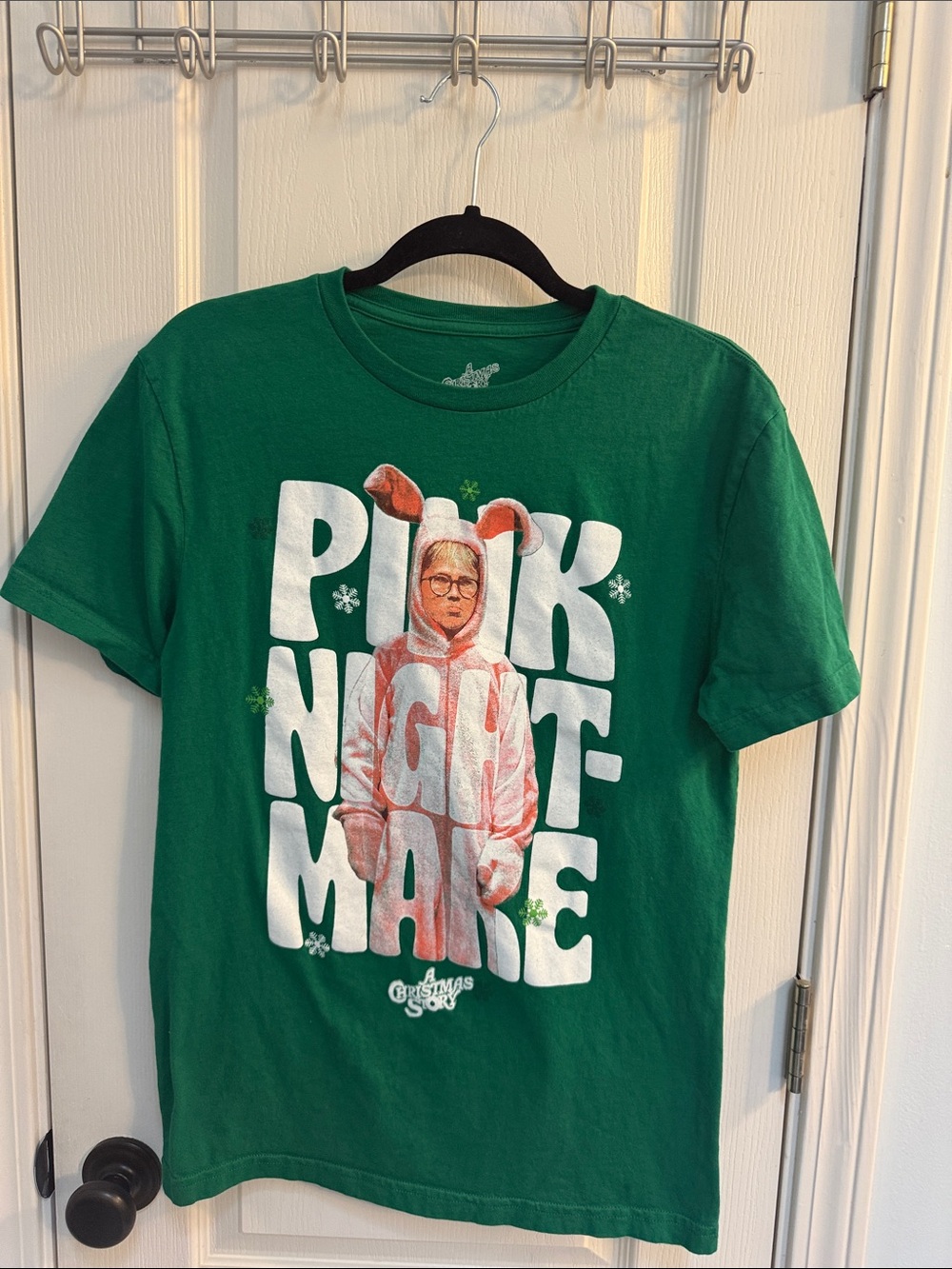 Green Short-Sleeve Graphic Tee with Pink Bunny Costume Print